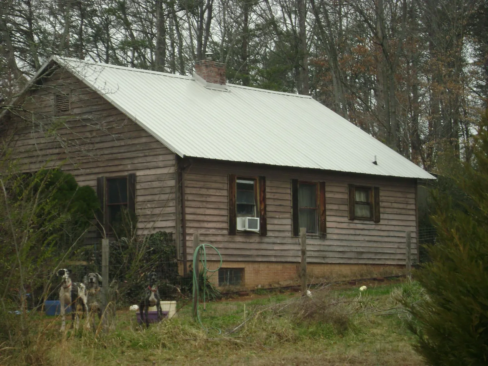 White metal roof on an old wood sided farmhouse, from a Asphalt Shingle Roof Repair job in Morganza